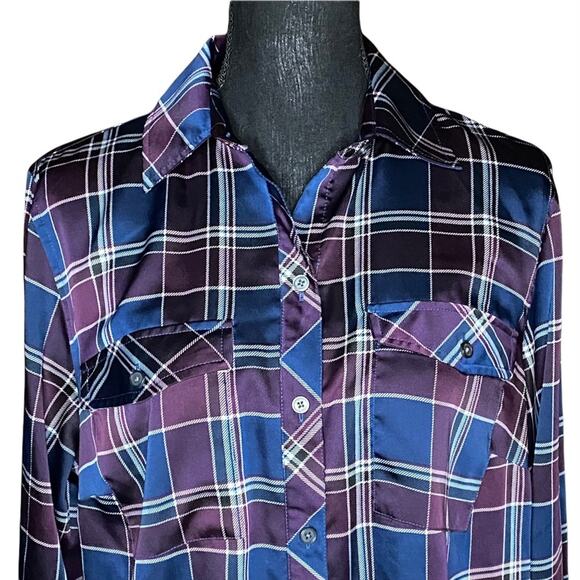 Jones New York Stretch Button Front Plaid Career Top Women's Plus 0X - Picture 4 of 9